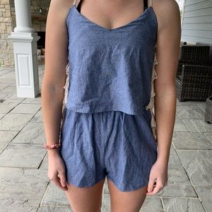 BLUE LACE SIDE TWO TIERED ROMPER